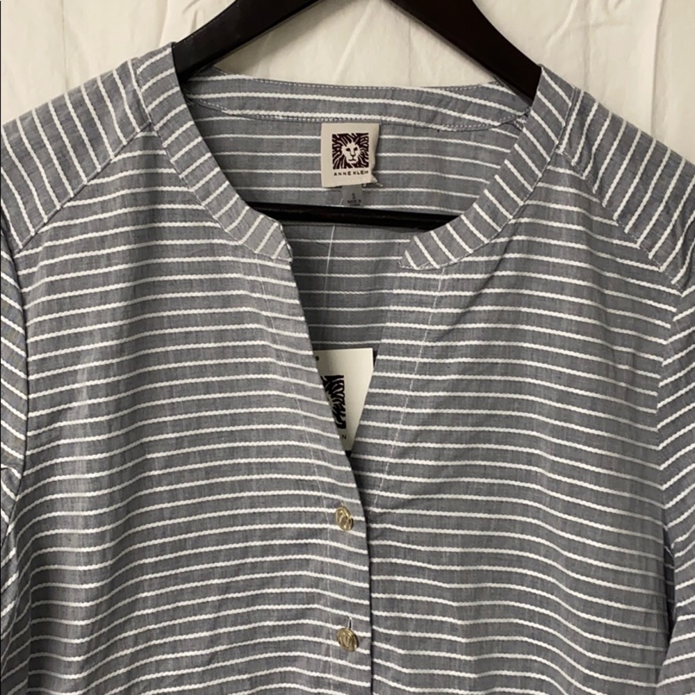 Grey Striped 3/4 Sleeve Anne Klein Blouse, S
